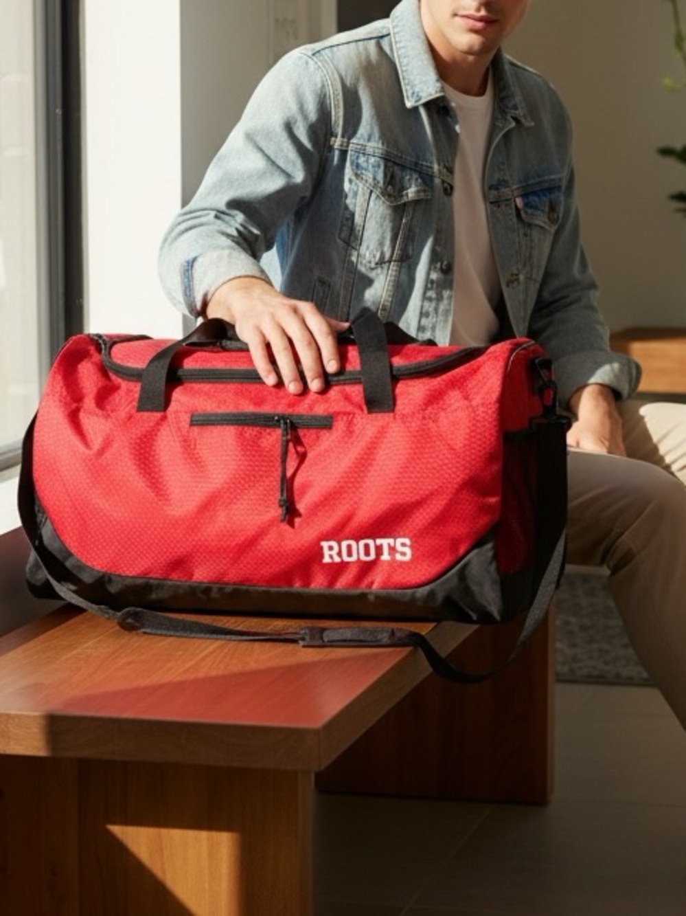 Roots Red & Black Sports Duffel Bag - Gym, Travel, Versatile